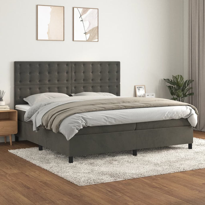 Pat box spring cu saltea, gri închis, 200x200 cm, catifea - WALTI WALTI