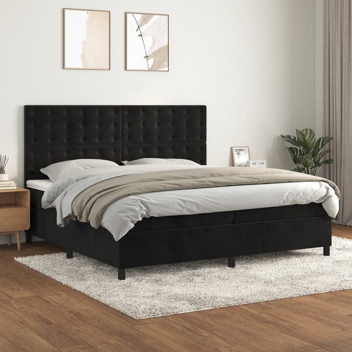 Pat box spring cu saltea, negru, 200x200 cm, catifea - WALTI WALTI