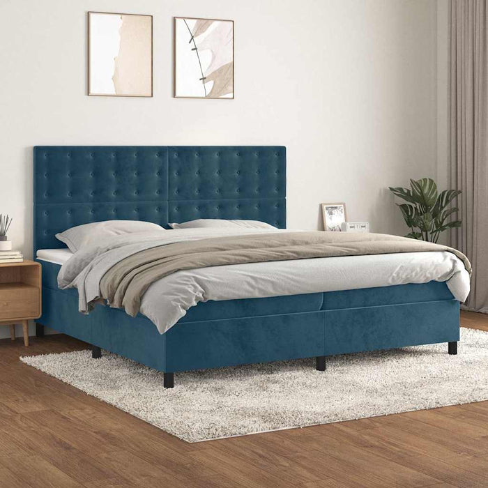 Pat box spring cu saltea, albastru închis, 200x200 cm, catifea - WALTI WALTI