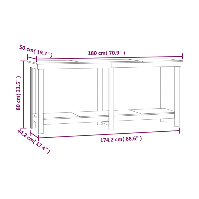 Banc de lucru, alb, 180x50x80 cm, lemn masiv pin WALTI