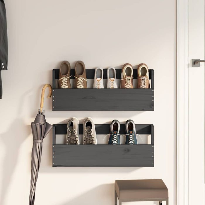 Pantofare de perete, 2 buc., gri, 59x9x23 cm, lemn masiv pin WALTI