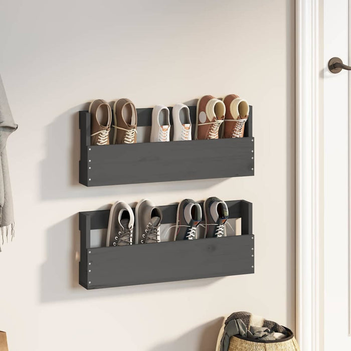 Pantofare de perete, 2 buc., gri, 59x9x23 cm, lemn masiv pin WALTI