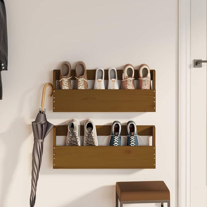 Pantofare de perete 2 buc. maro miere 59x9x23 cm lemn masiv pin WALTI
