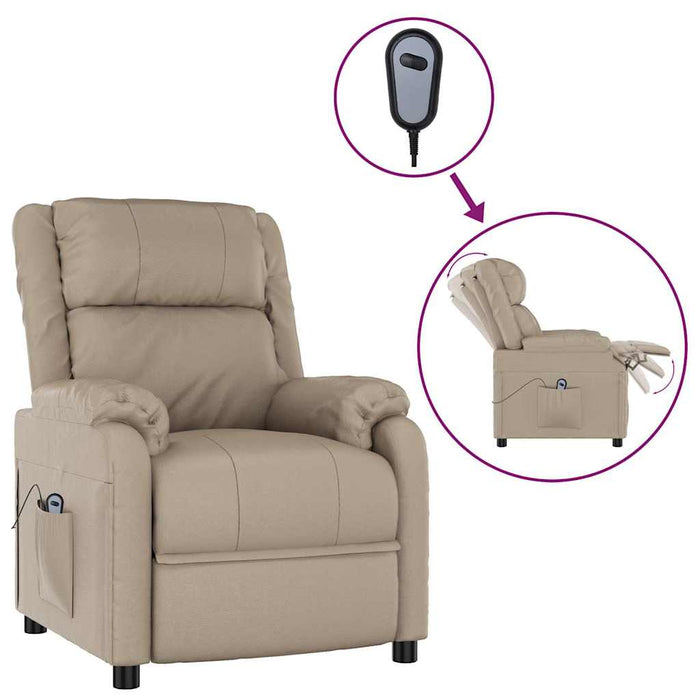 Fotoliu rabatabil electric, cappuccino, piele ecologică WALTI