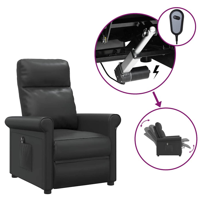 Fotoliu rabatabil electric, negru, piele ecologică WALTI