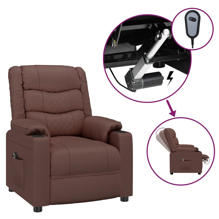 Fotoliu rabatabil electric, maro, piele ecologică WALTI