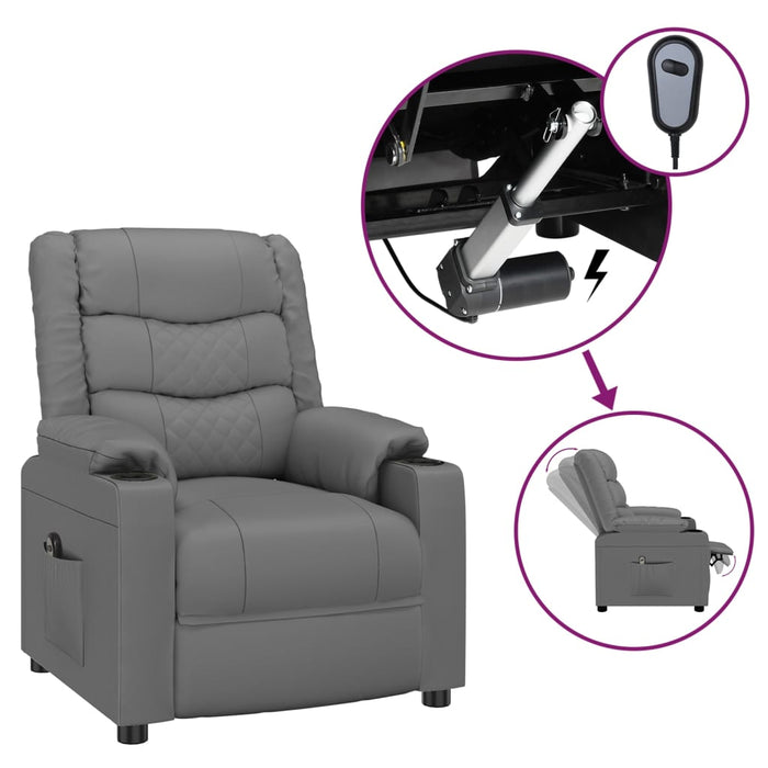 Fotoliu rabatabil electric, gri, piele ecologică - WALTI WALTI