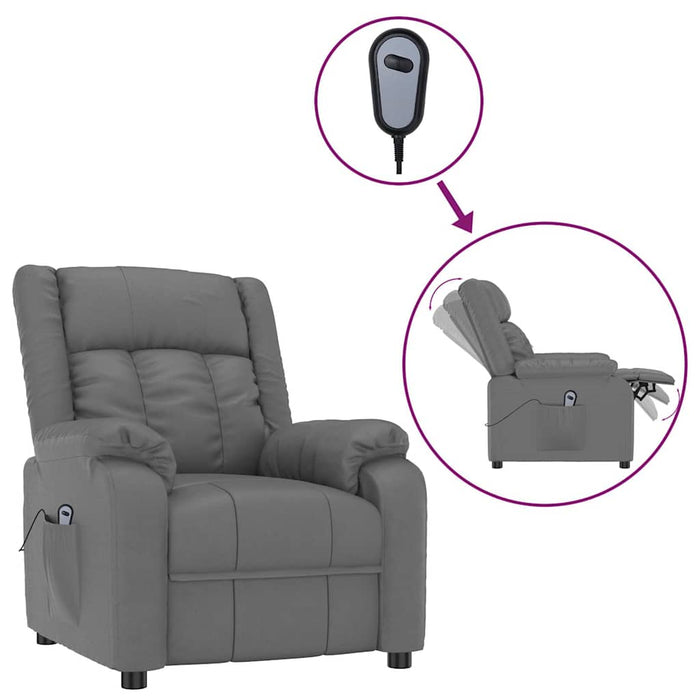 Fotoliu rabatabil electric, gri, piele ecologică WALTI