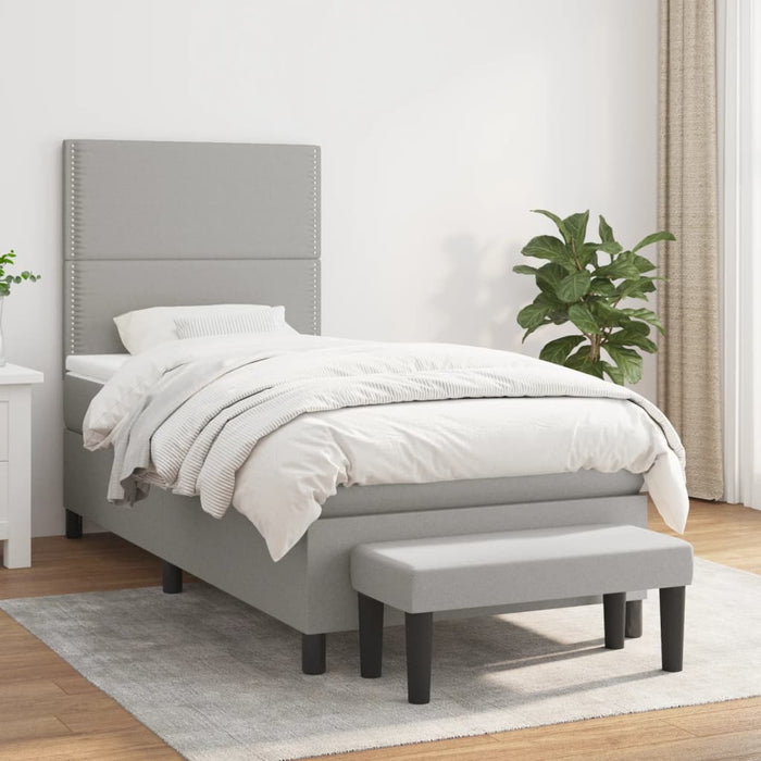 Pat box spring cu saltea, gri deschis, 90x190 cm, textil - WALTI WALTI