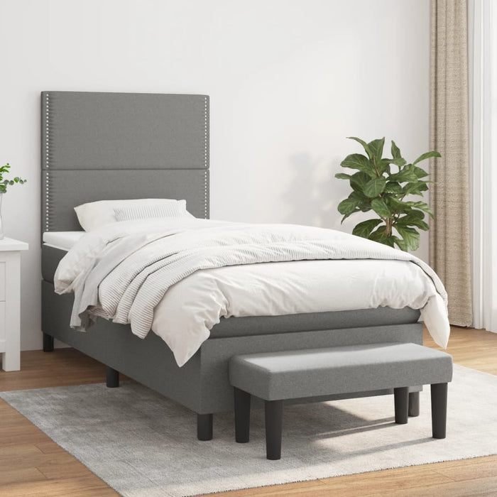 Pat box spring cu saltea, gri închis, 90x190 cm, textil - WALTI WALTI