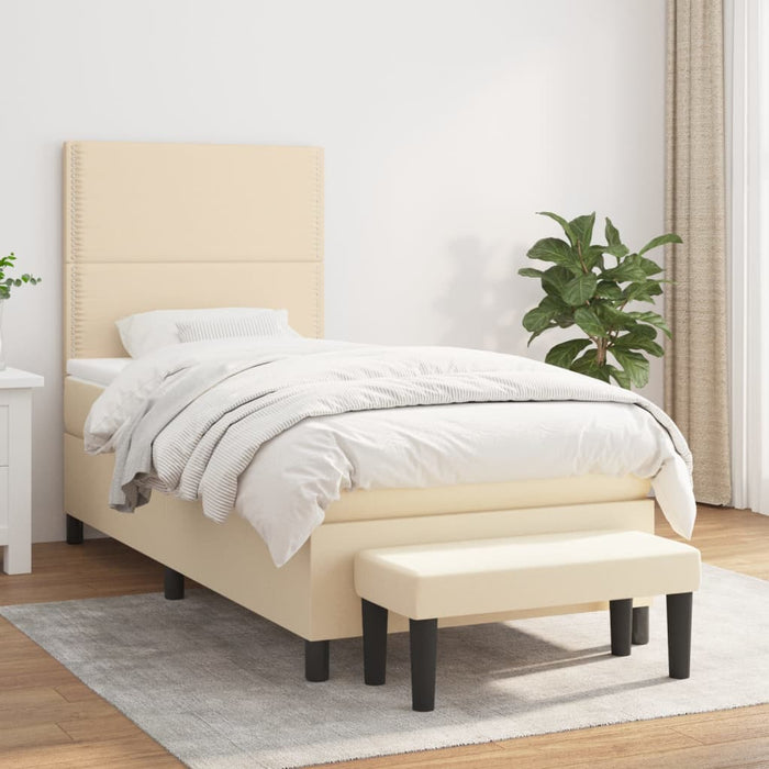 Pat box spring cu saltea, crem, 90x190 cm, textil - WALTI WALTI