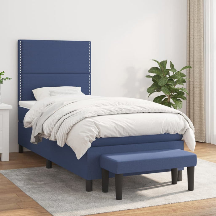 Pat box spring cu saltea, albastru, 90x190 cm, textil - WALTI WALTI