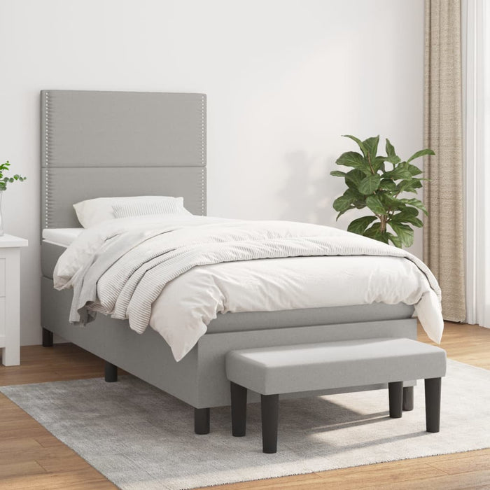 Pat box spring cu saltea, gri deschis, 90x200 cm, textil - WALTI WALTI