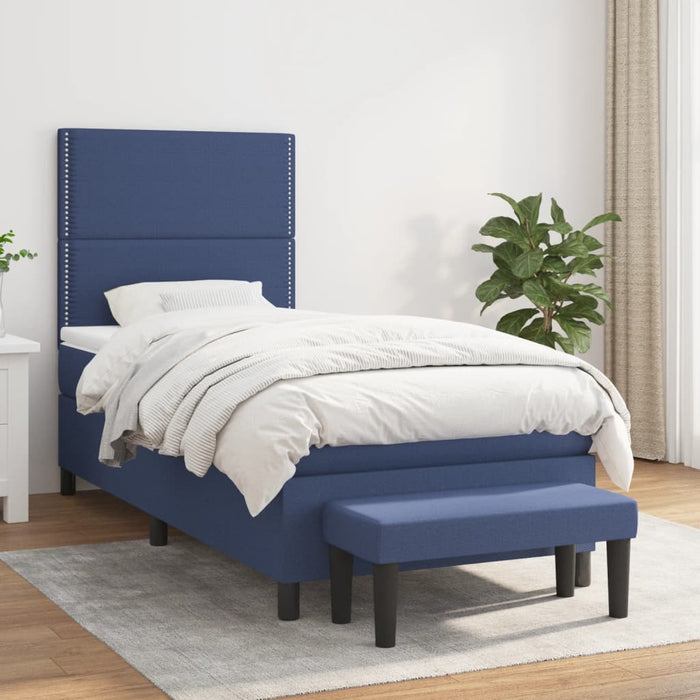 Pat box spring cu saltea, albastru, 90x200 cm, textil - WALTI WALTI