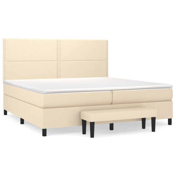 Pat box spring cu saltea, crem, 200x200 cm, textil WALTI