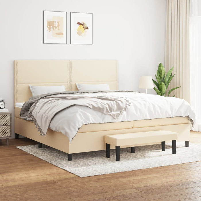 Pat box spring cu saltea, crem, 200x200 cm, textil WALTI