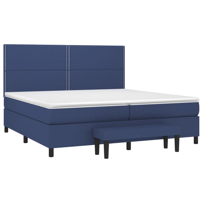Pat box spring cu saltea, albastru, 200x200 cm, textil - WALTI WALTI