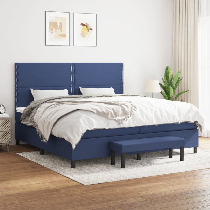 Pat box spring cu saltea, albastru, 200x200 cm, textil - WALTI WALTI