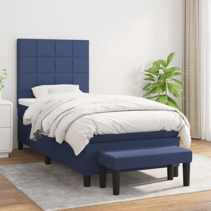 Pat box spring cu saltea, albastru, 80x200 cm, textil - WALTI WALTI