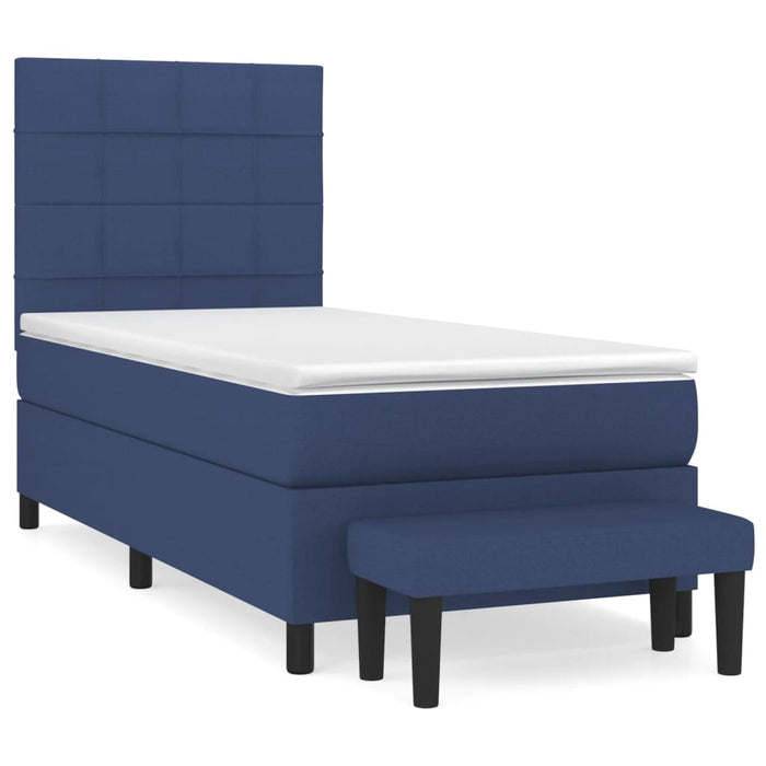 Pat box spring cu saltea, albastru, 90x190 cm, textil WALTI