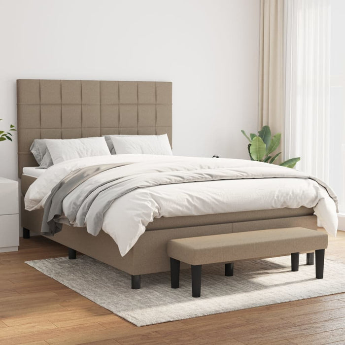 Pat box spring cu saltea, gri taupe, 140x200 cm, textil - WALTI WALTI