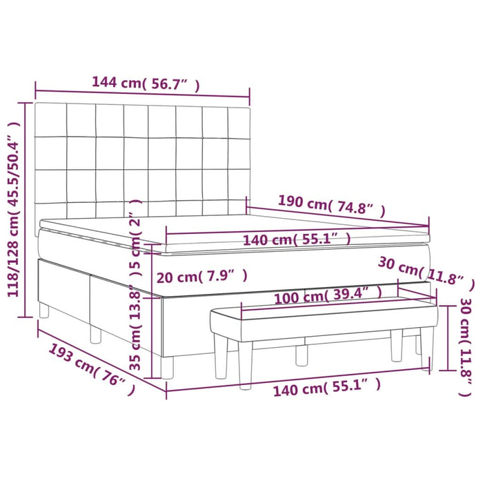Pat box spring cu saltea, albastru, 140x200 cm, textil - WALTI WALTI