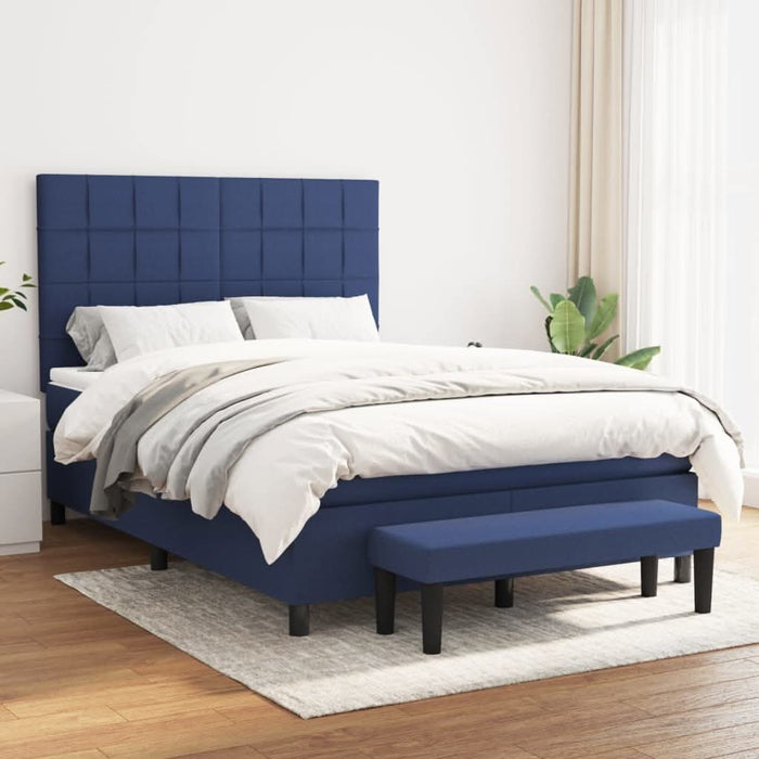 Pat box spring cu saltea, albastru, 140x200 cm, textil - WALTI WALTI