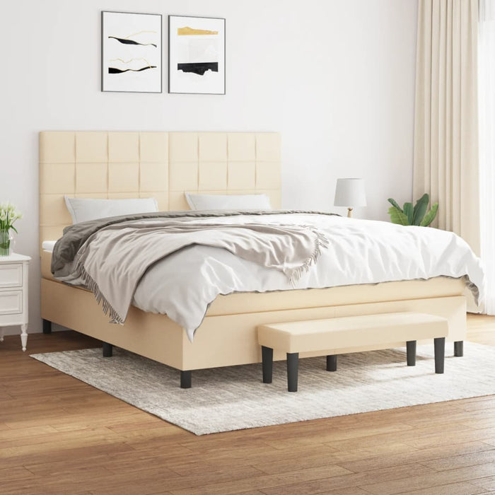 Pat box spring cu saltea, crem, 160x200 cm, material textil WALTI