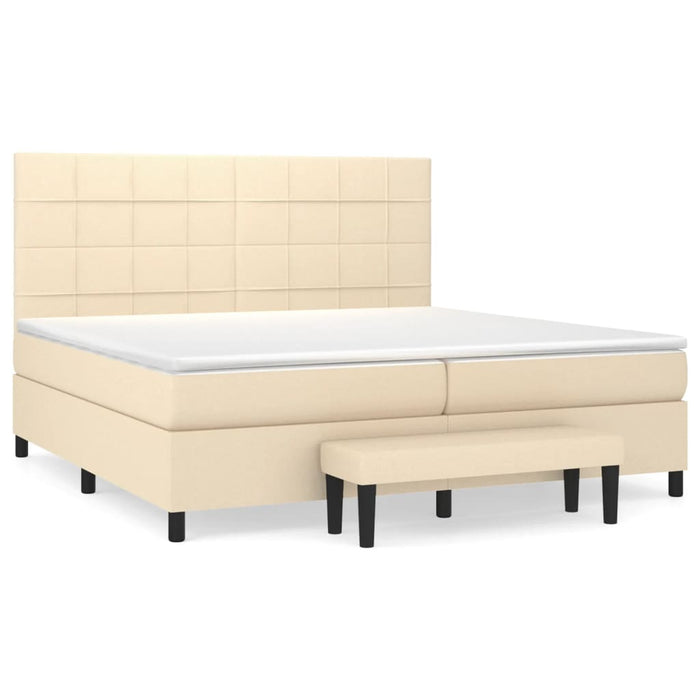 Pat box spring cu saltea, crem, 200x200 cm, textil WALTI