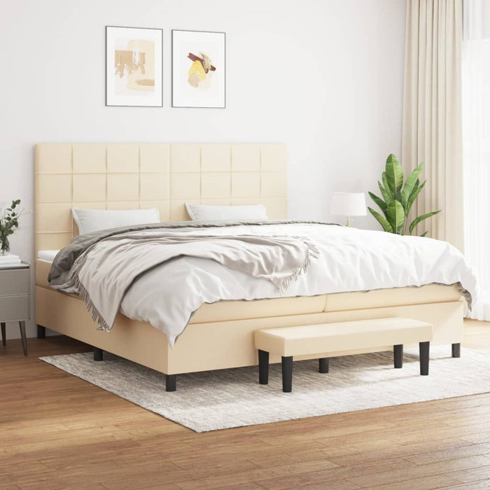 Pat box spring cu saltea, crem, 200x200 cm, textil WALTI