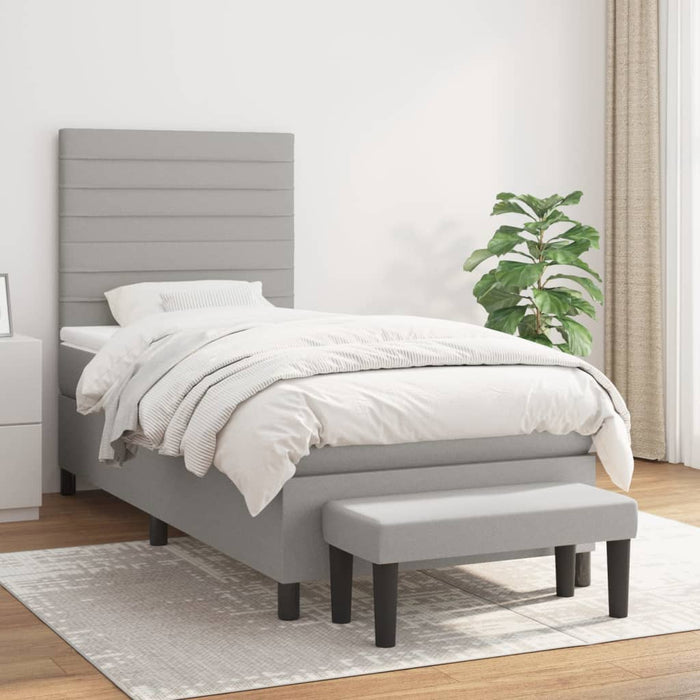 Pat box spring cu saltea, gri deschis, 90x190 cm, textil - WALTI WALTI