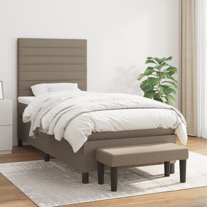 Pat box spring cu saltea, gri taupe, 90x190 cm, textil - WALTI WALTI
