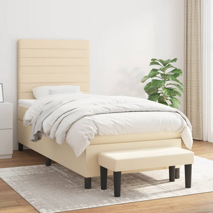 Pat box spring cu saltea, crem, 90x190 cm, textil - WALTI WALTI