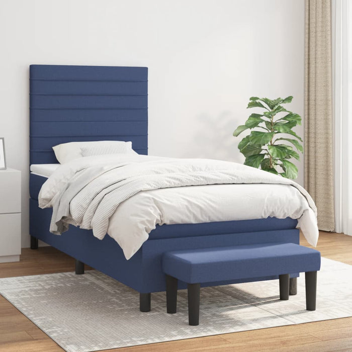 Pat box spring cu saltea, albastru, 90x190 cm, textil - WALTI WALTI