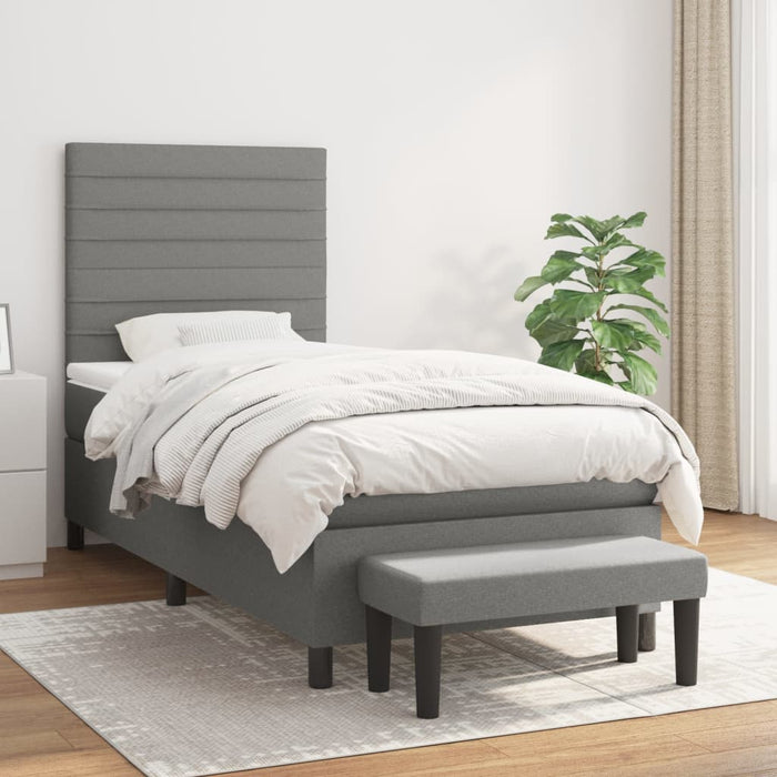 Pat box spring cu saltea, gri închis, 90x200 cm, textil - WALTI WALTI