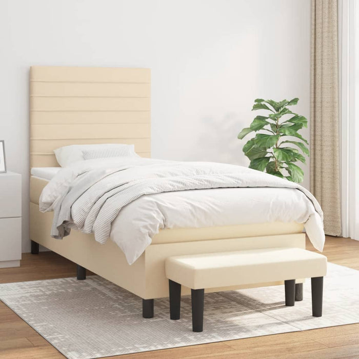 Pat box spring cu saltea, crem, 90x200 cm, textil - WALTI WALTI