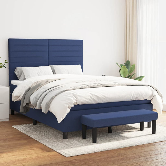 Pat box spring cu saltea, albastru, 140x200 cm, textil - WALTI WALTI