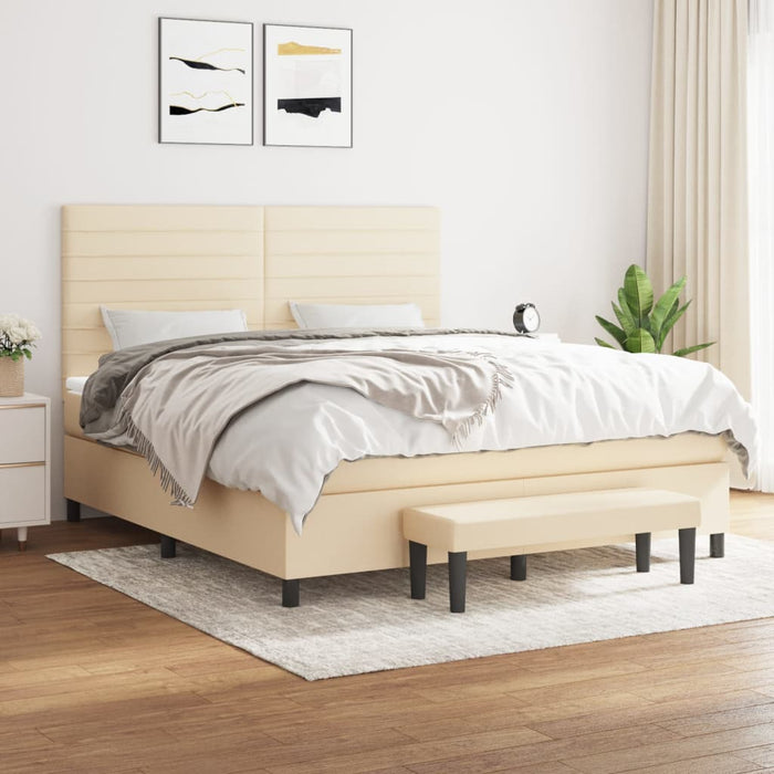 Pat box spring cu saltea, crem, 160x200 cm, material textil - WALTI WALTI