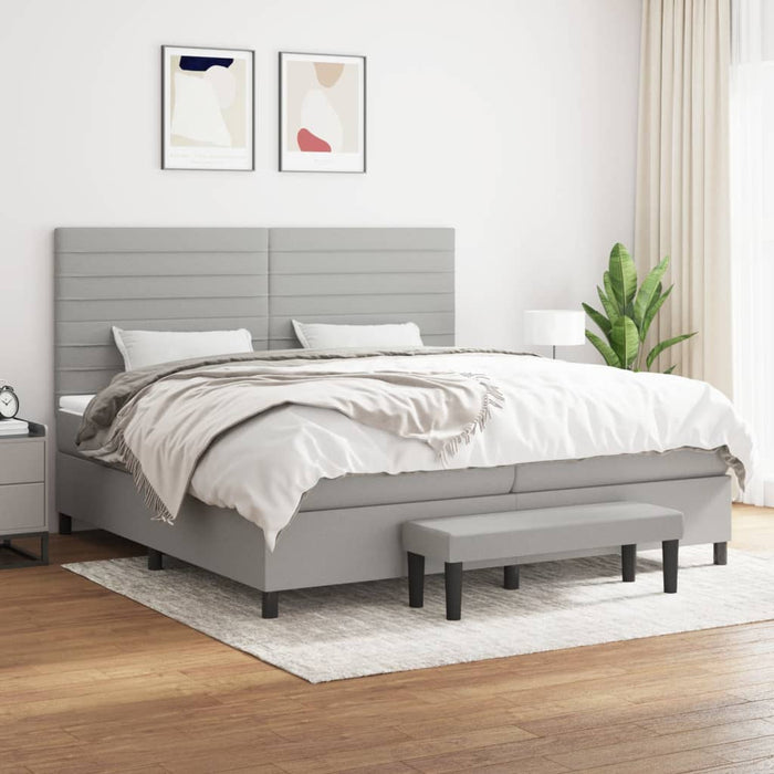 Pat box spring cu saltea, gri deschis, 200x200 cm, textil - WALTI WALTI