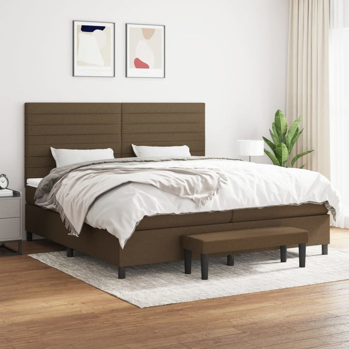 Pat box spring cu saltea, maro închis, 200x200 cm, textil - WALTI WALTI
