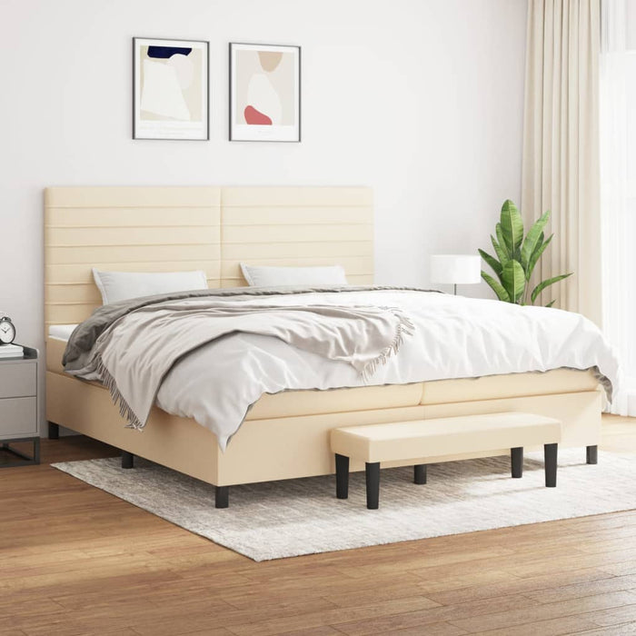 Pat box spring cu saltea, crem, 200x200 cm, textil - WALTI WALTI