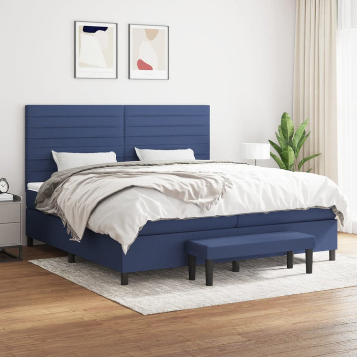 Pat box spring cu saltea, albastru, 200x200 cm, textil - WALTI WALTI