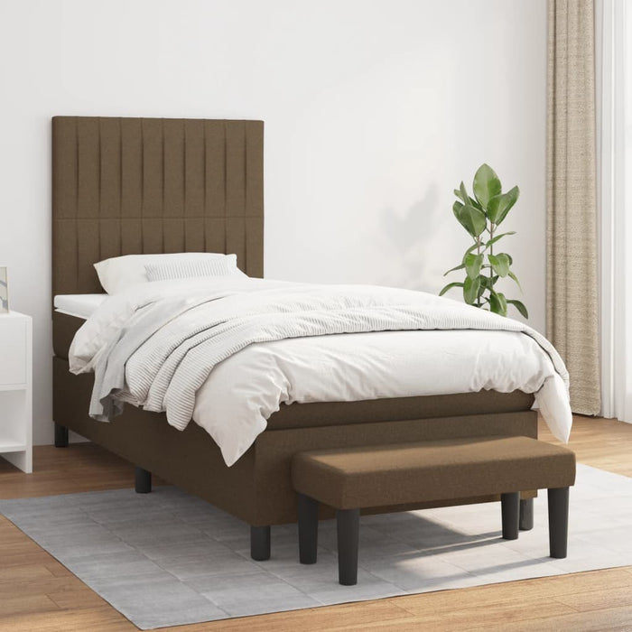 Pat box spring cu saltea, maro închis, 80x200 cm, textil WALTI
