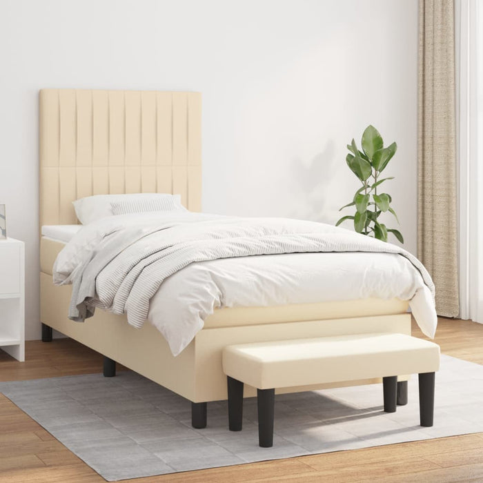 Pat box spring cu saltea, crem, 80x200 cm, textil WALTI