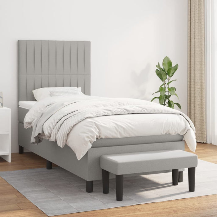 Pat box spring cu saltea, gri deschis, 90x190 cm, textil - WALTI WALTI