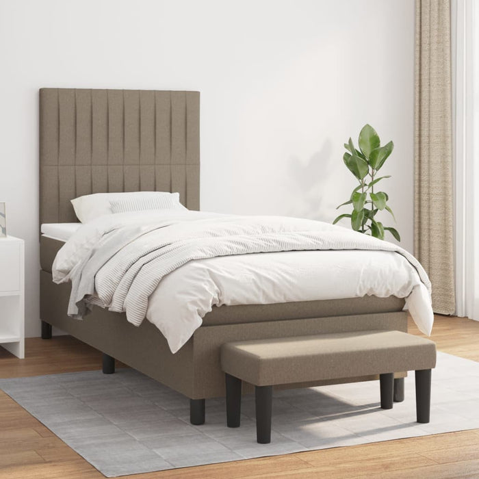 Pat box spring cu saltea, gri taupe, 90x190 cm, textil - WALTI WALTI