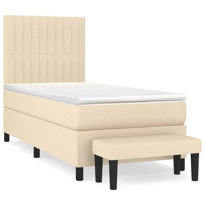 Pat box spring cu saltea, crem, 90x190 cm, textil WALTI