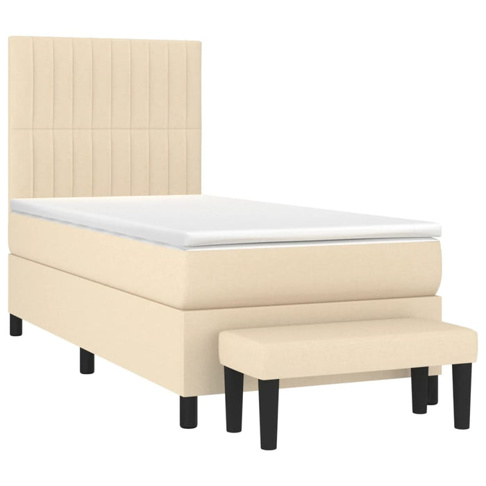 Pat box spring cu saltea, crem, 90x190 cm, textil WALTI