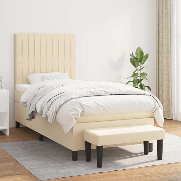 Pat box spring cu saltea, crem, 90x190 cm, textil WALTI