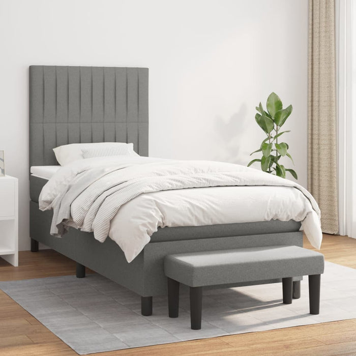 Pat box spring cu saltea, gri închis, 90x200 cm, textil - WALTI WALTI